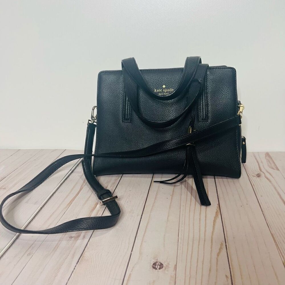 Kate Spade Grey Street Dominique Black Leather Satchel Purse Gold Hardware Tasse